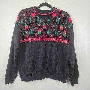 Heartland vintage knitted christmas crossstiched houses sweater size Large